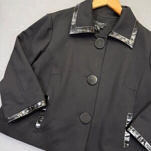 Sandro Sportswear‎ Womens Black Cropped Jacket Faux Leather Trim Size L Collared